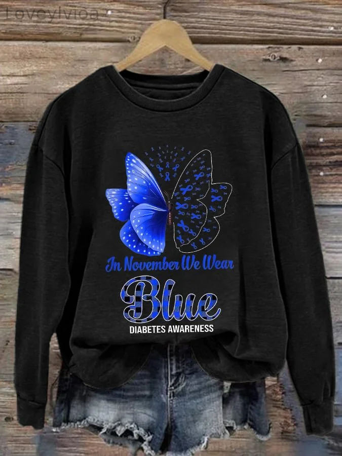 Women's Casual Diabetes Awareness Print Long Sleeve Sweatshirt