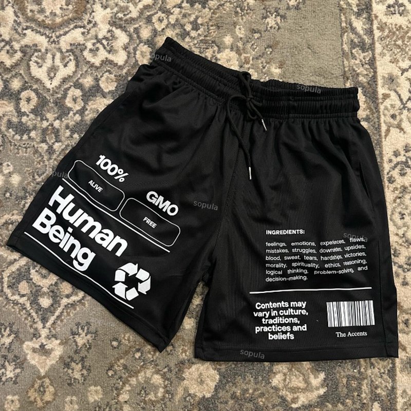 Sopula Vintage Human Bein Daily Graphic Casual Street Mesh Shorts