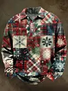 Christmas Tree Snowflake Plaid Print Casual Long-Sleeve Shirt