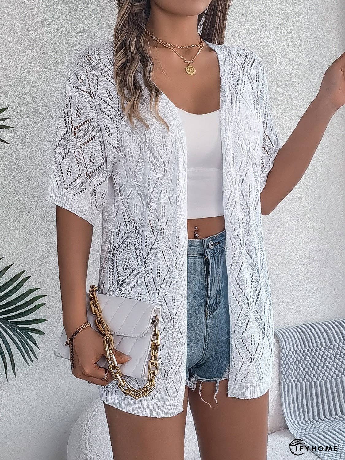 Openwork Open Front Half Sleeve Cardigan | IFYHOME