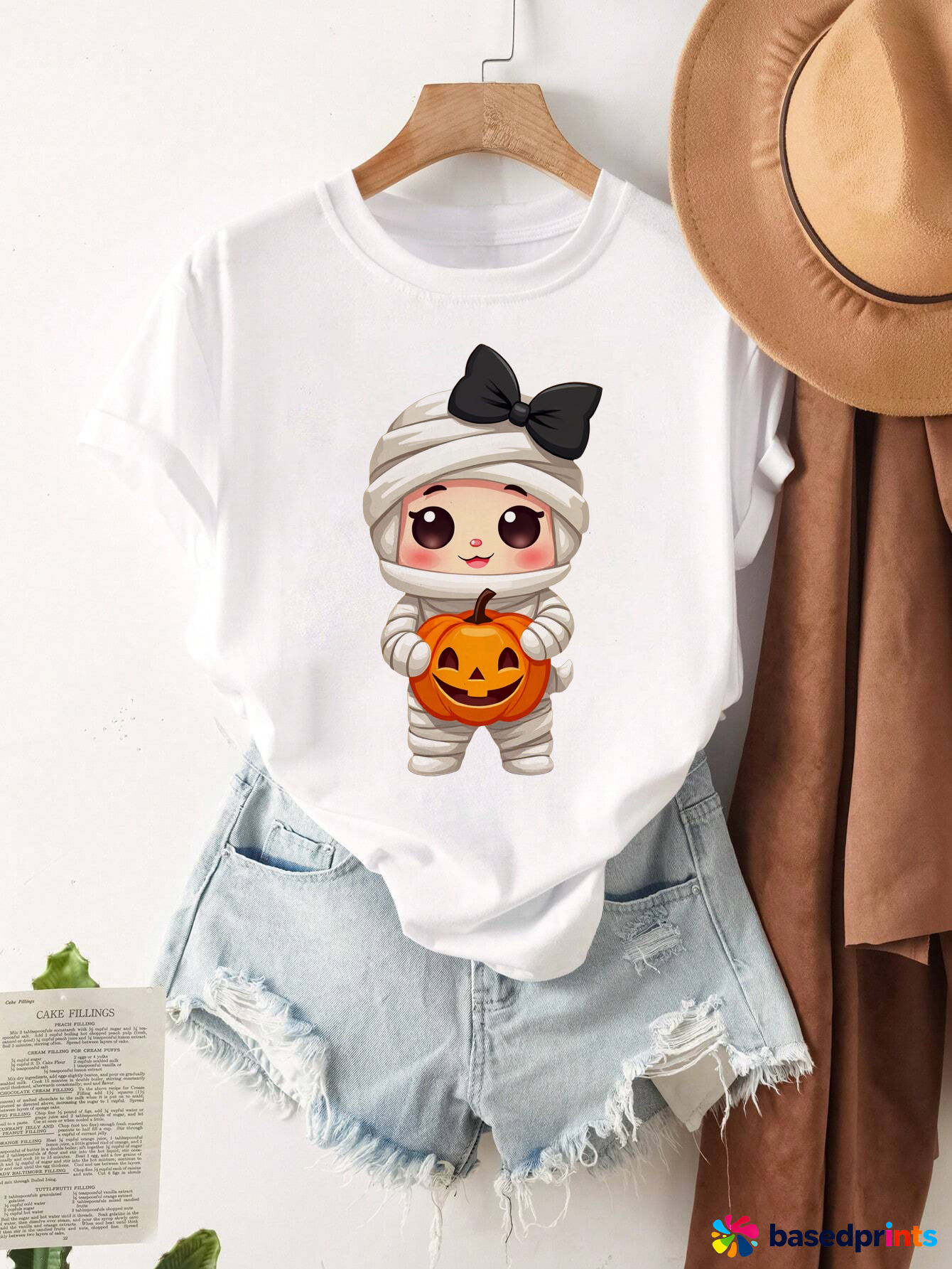 Halloween Pumpkin Mummy T-Shirt Women Casual Short Sleeve Cotton Tee