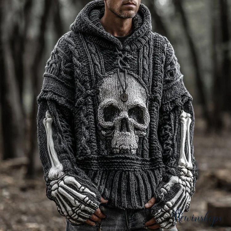 Men's Vintage Viking-style Skull-patterned Warm Sweater