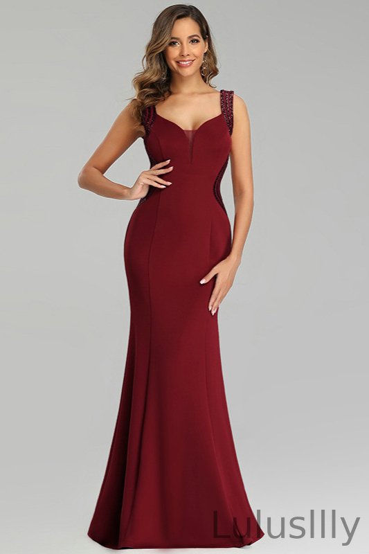 Sparkle Burgundy Sequins Mermaid Long Evening Prom Gowns - lulusllly