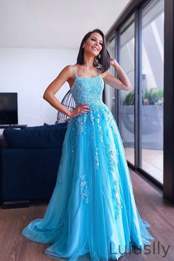 Luluslly Spaghetti-Straps Appliques Long Evening Dress On Sale