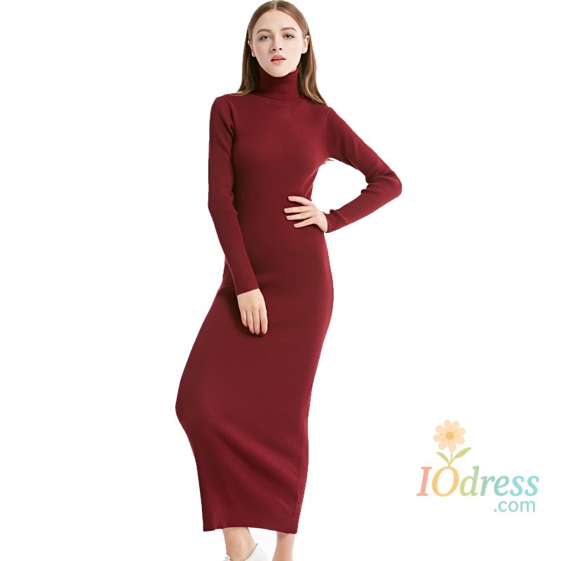 IO Dress New Fashion Women Sexy Party Dress Knit Style Long Sleeve Turtleneck Winter Maxi Dress Slim Work Wear Office Dress Vestidos