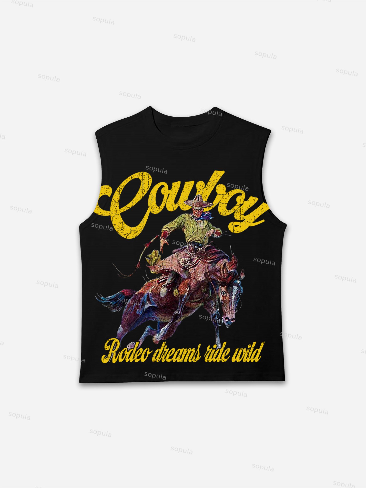 Cowboy Rodeo Dreams Print Casual Tank Top