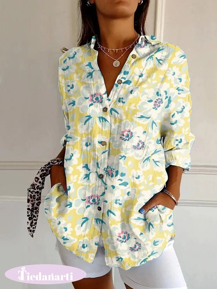 Vintage Watercolor Floral Art Print Casual Long Sleeve Shirt
