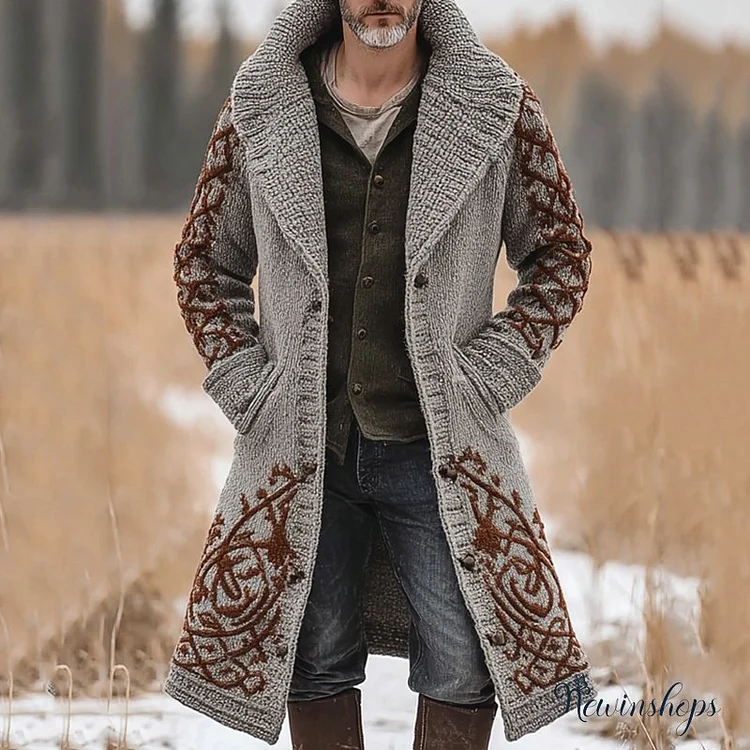 Men's Celtic Knot Mid-length Pocket Hooded Cardigan Sweater