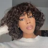 Short Bob Curly Hair Black Wave Wig With Bangs