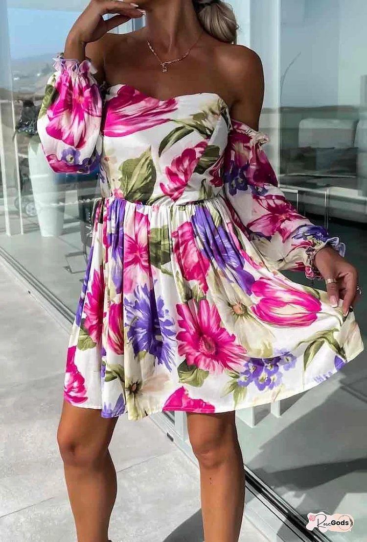 Printed strapless short dress - 5998