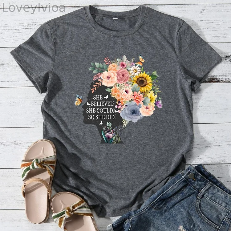 She believed she could so she did Round Neck T-shirt-0025927