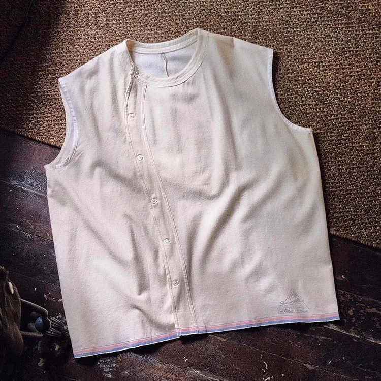 Retro French Farmer Flannel Linen Vest