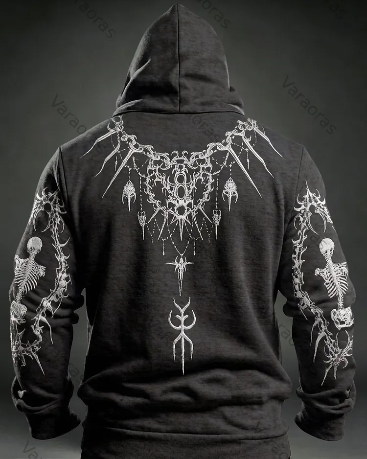 Men's Summer Fashion Viking Embroidered Cotton Linen Hooded Long-Sleeved Viking 7186