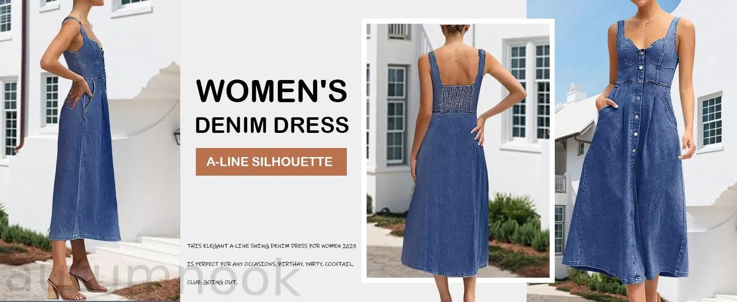 utcoco Women's Sleeveless Denim Midi Dress, Slim-Fit Button-Down Casual Fashion Apparel for Ladies, Style utcoco Women's Sleeveless Denim Midi Dress, Slim-Fit Button-Down Casual Fashion Apparel for Ladies, Style