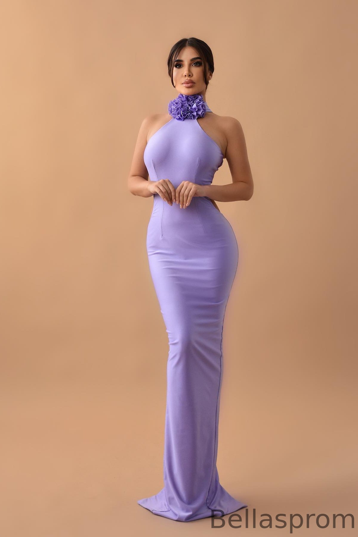 Bellasprom Lilac Halter Sleeveless Mermaid Prom Dress With Back Split Bellasprom