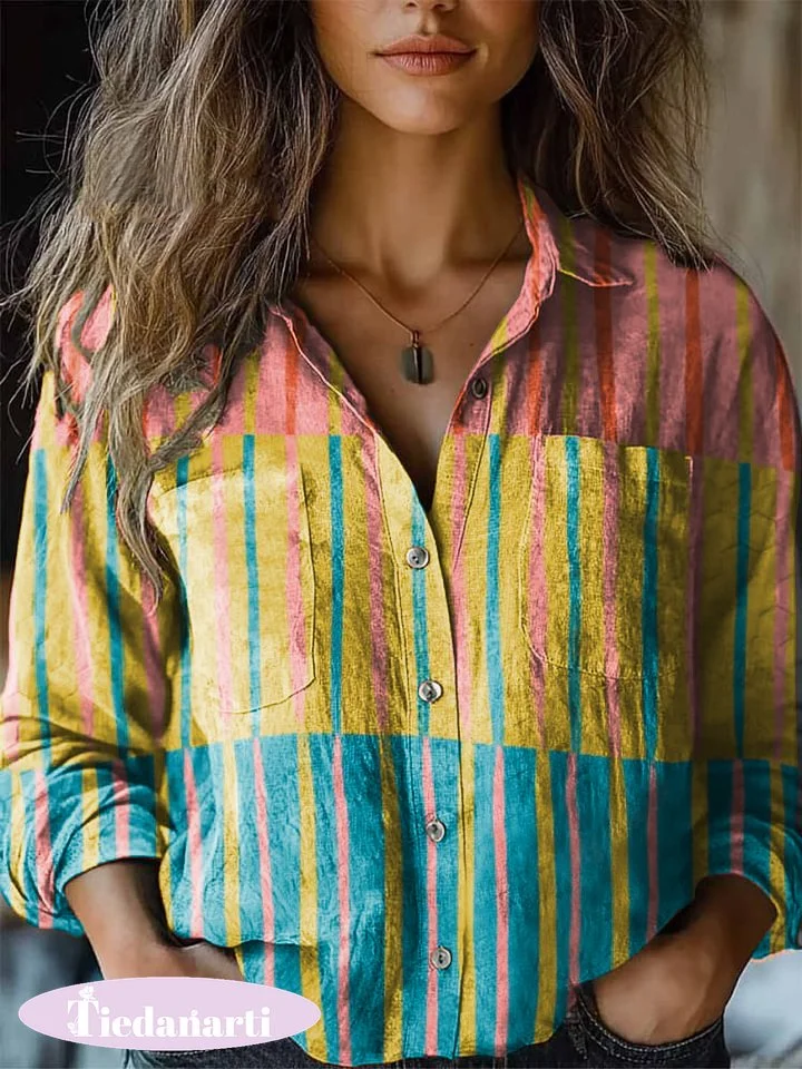 Women's Retro Abstract Geometric Print Casual Shirt