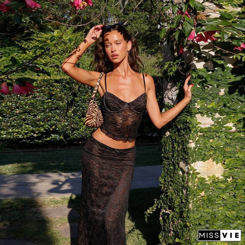 Sexy Lace Tank Top & Fitted Skirt Set