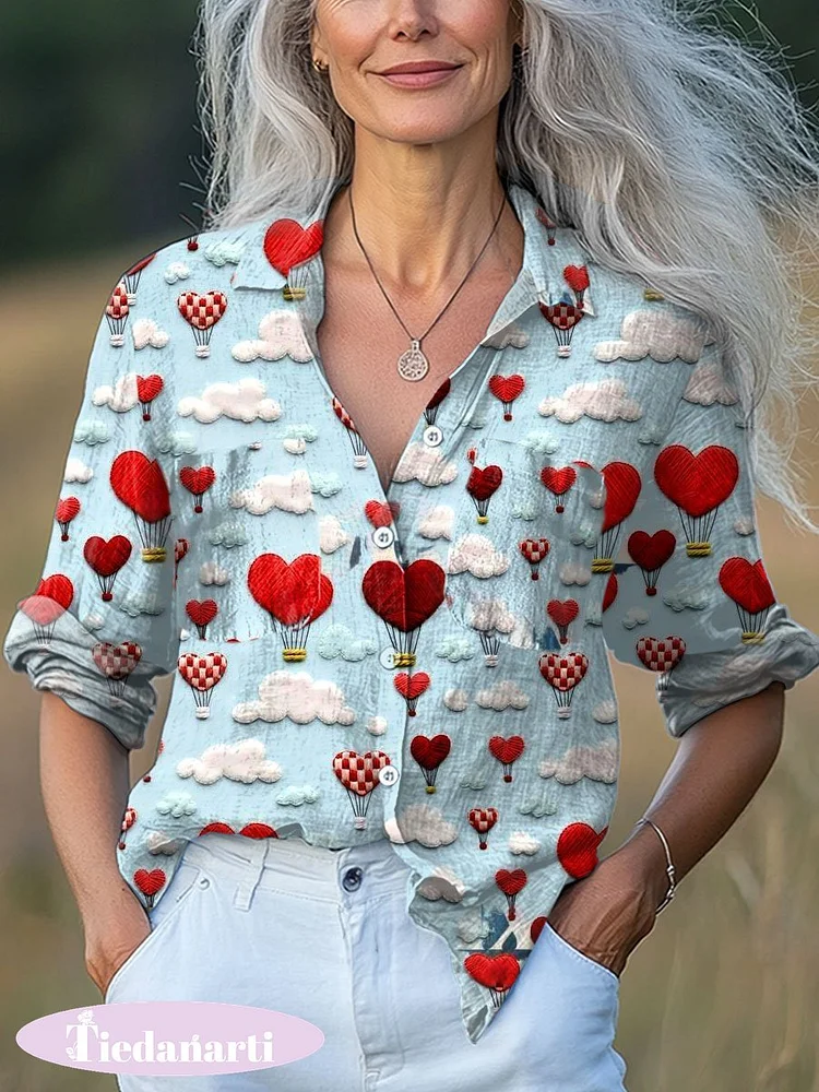 Women's  Valentine's Day Art Print Casual Long Sleeve Comfortable Cotton Shirt