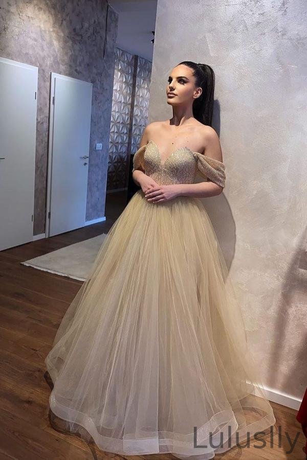 Luluslly Modern Sweetheart Off-the-shoulder Beading Wedding Dress With Tulle Ruffles