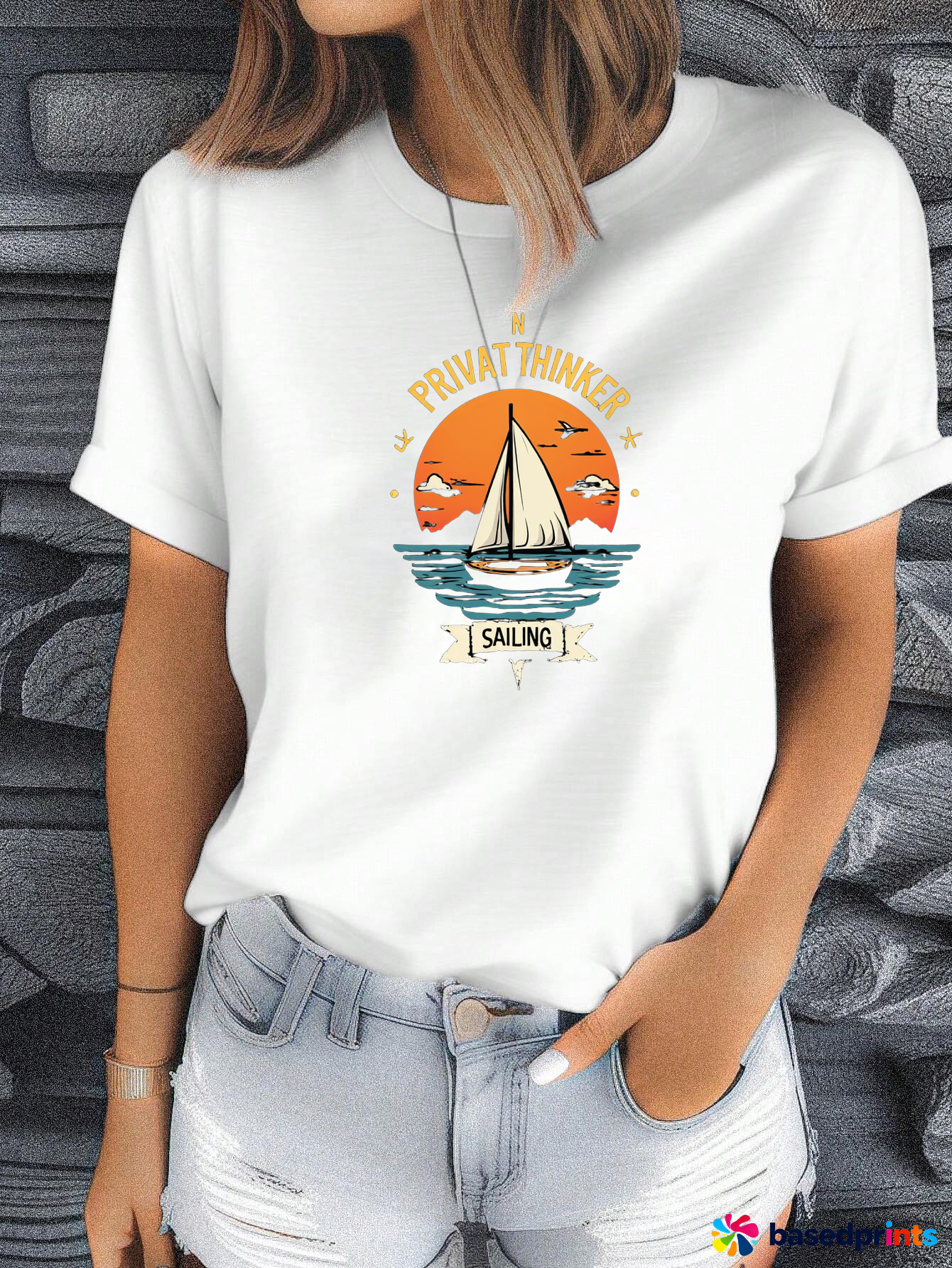 Private Thinker Sailing T-Shirt Women Casual Summer Top
