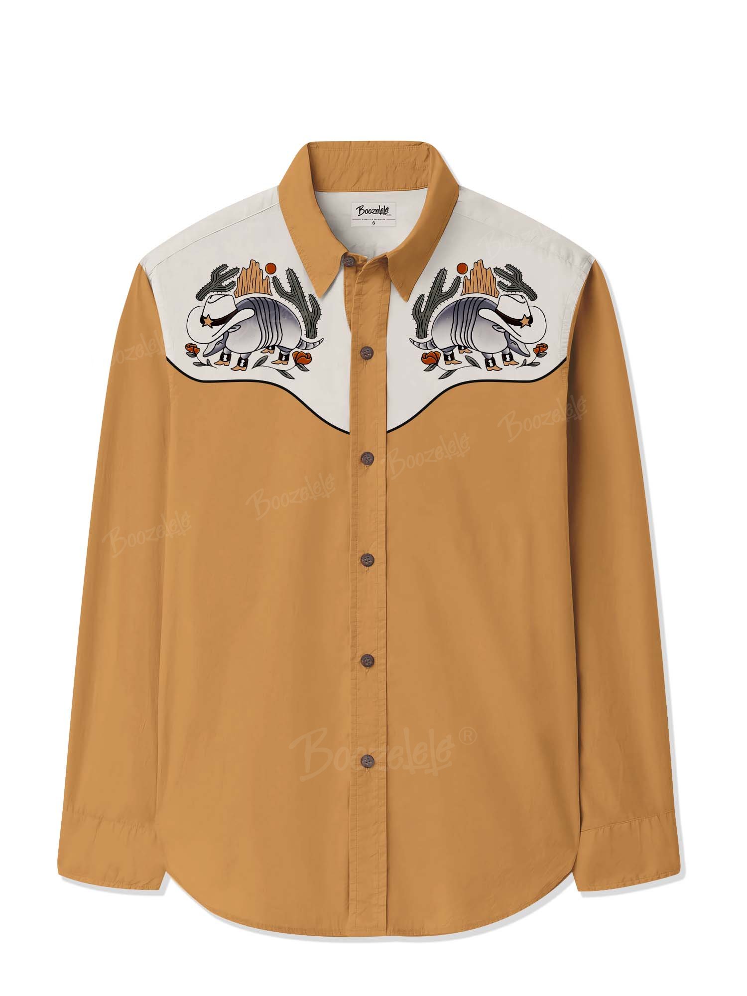 Armadillo Under A Western Cactus - 100% Cotton Long Sleeves Shirt