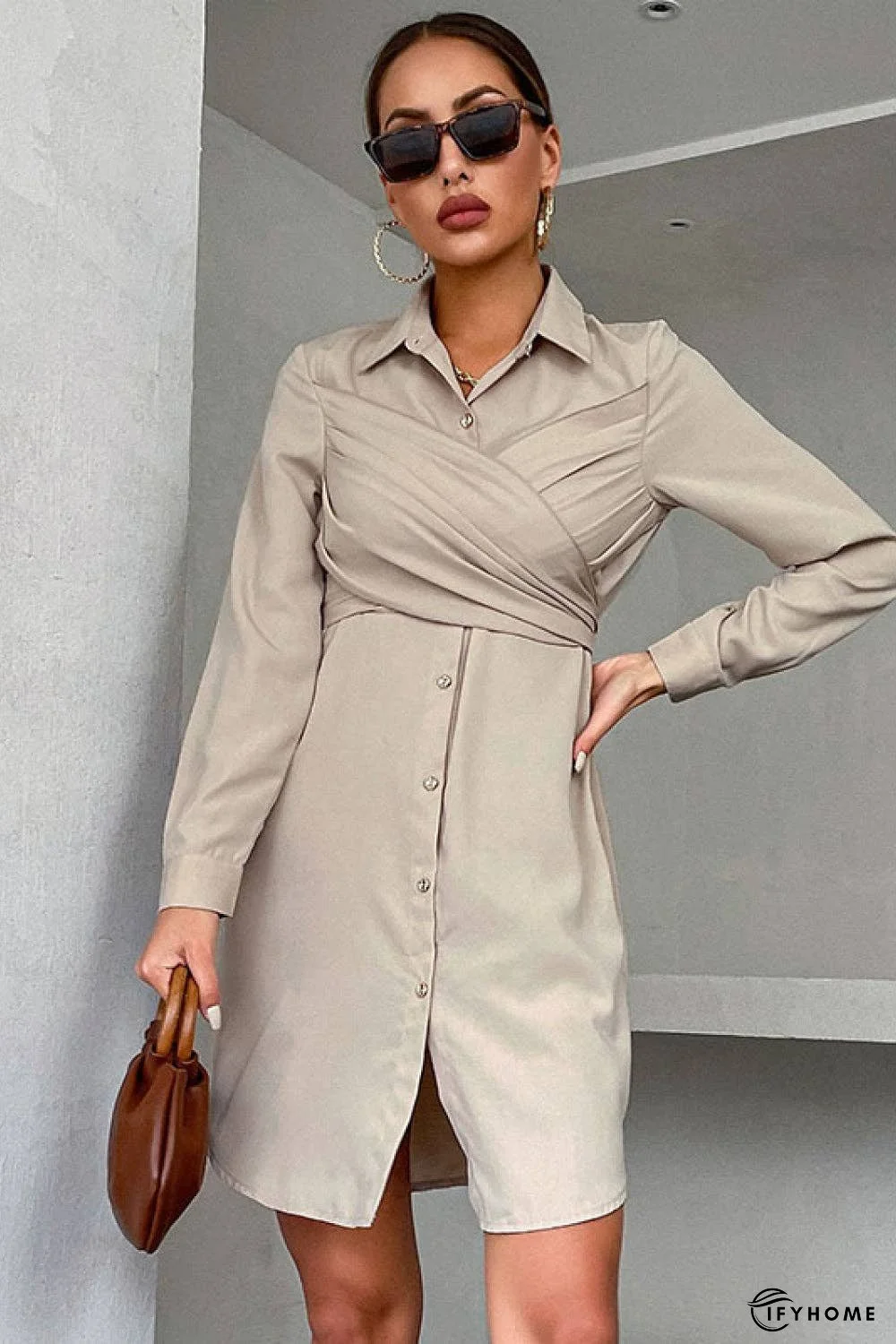 Crisscross Tie-Back Curved Hem Shirt Dress | IFYHOME