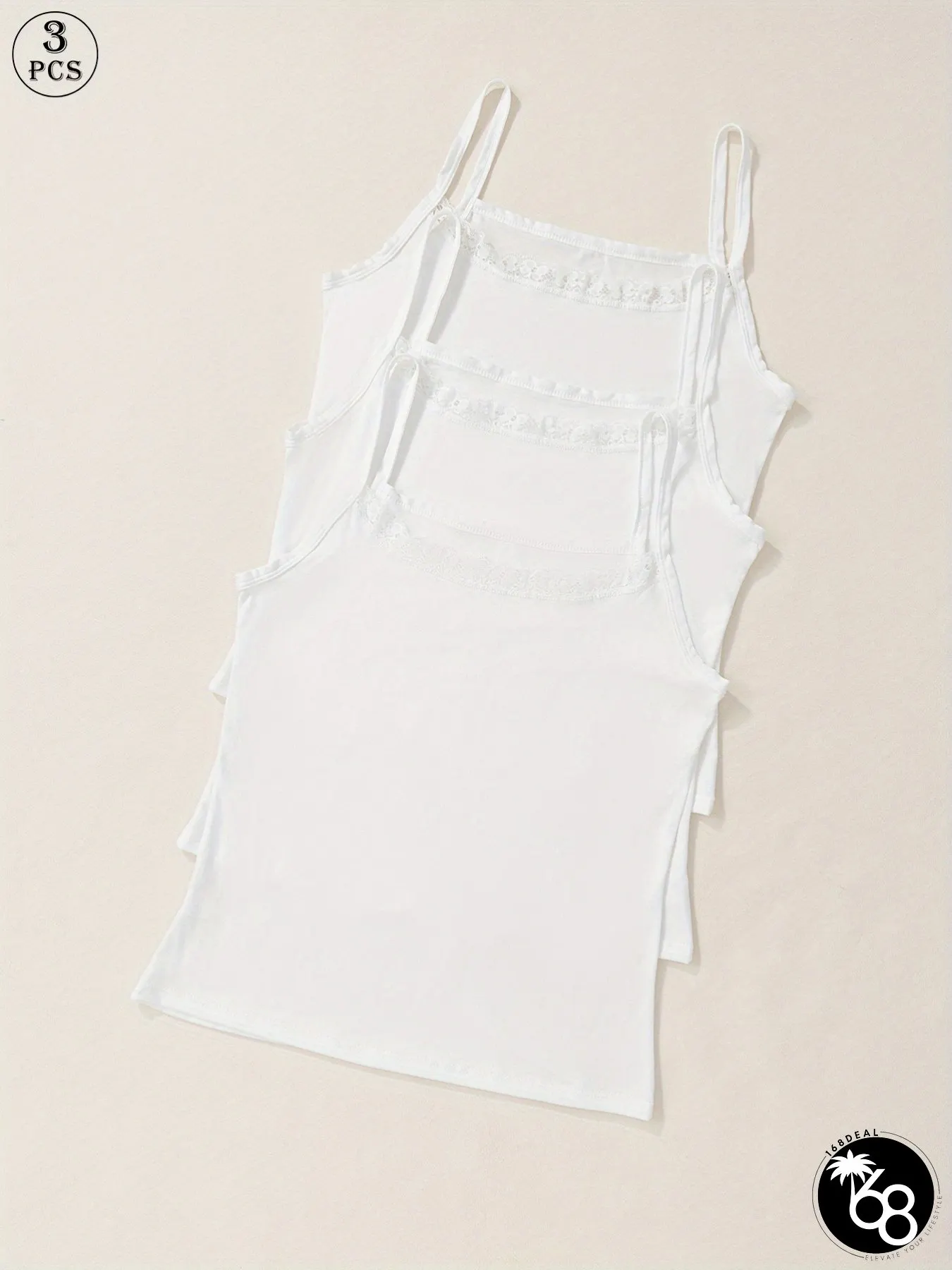 3PCs Contrasting Lace Camisole Set Versatile Sleeveless Tank Tops for Women | 168DEAL
