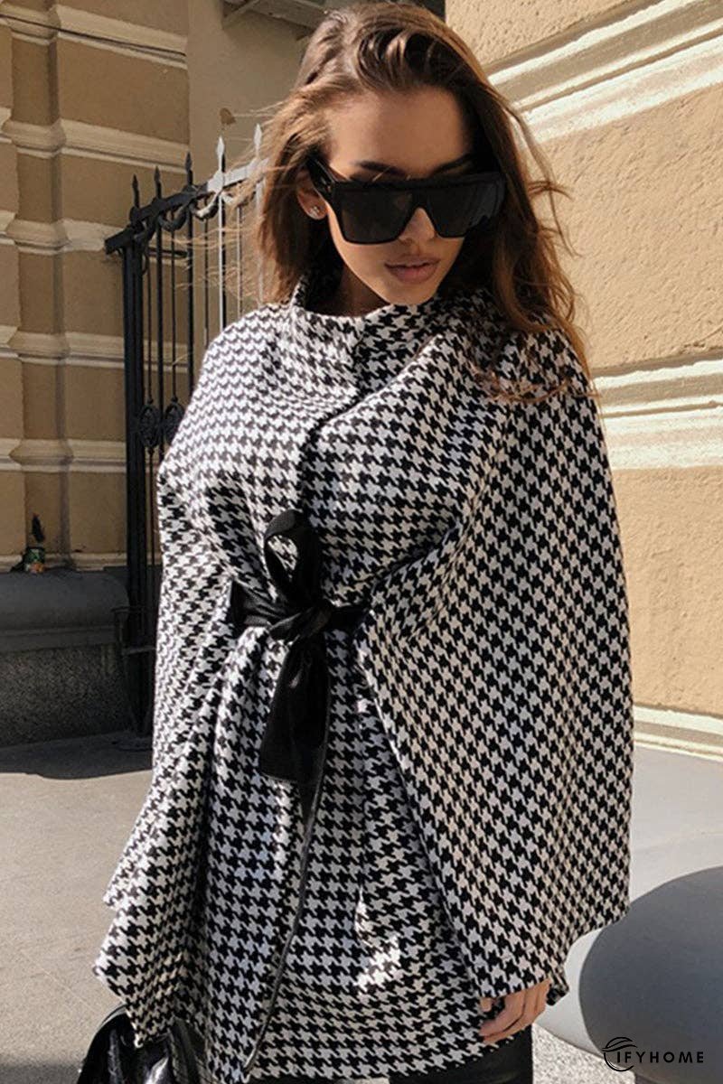 Houndstooth Tie Waist Trench Coat | IFYHOME
