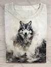 Unisex Ink Painting Wolf Abstract Print Design T-Shirt