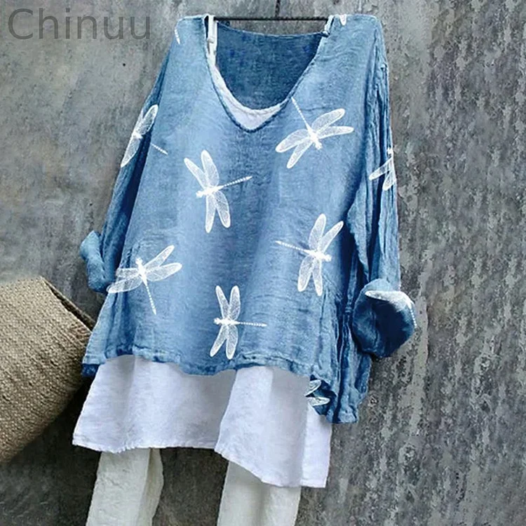 Vintage Dragonfly Printed Comfy Casual Shirt