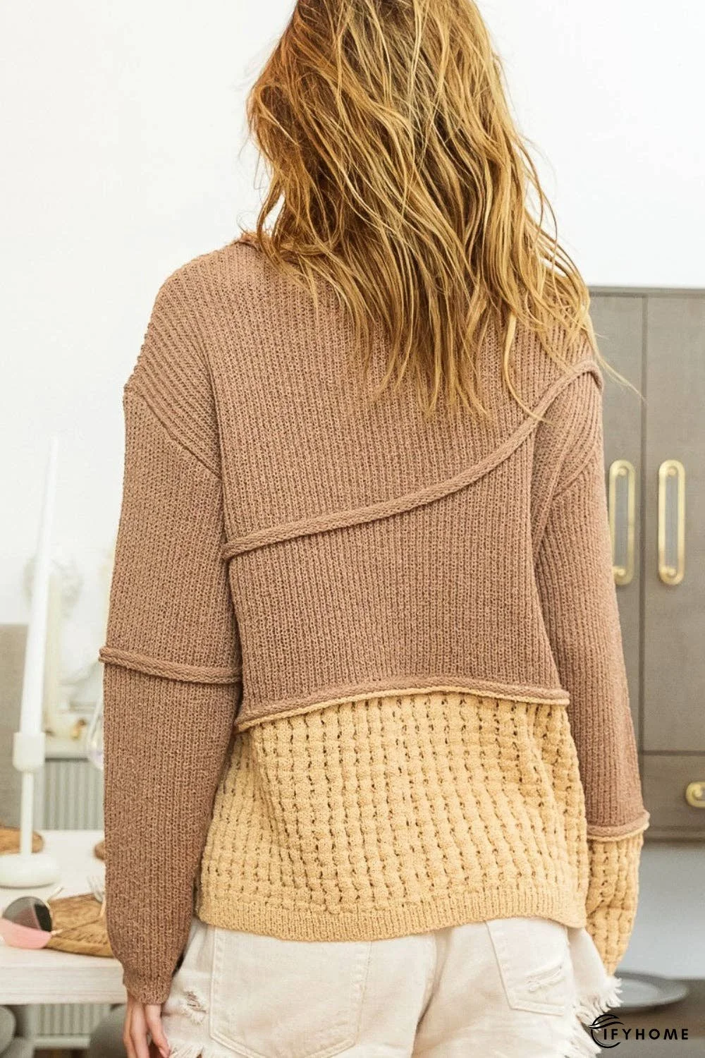 BiBi Texture Detail Contrast Drop Shoulder Sweater | IFYHOME