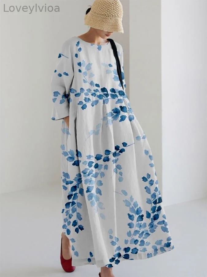 Ladies Retro Ink Painting Design Casual Loose Dress