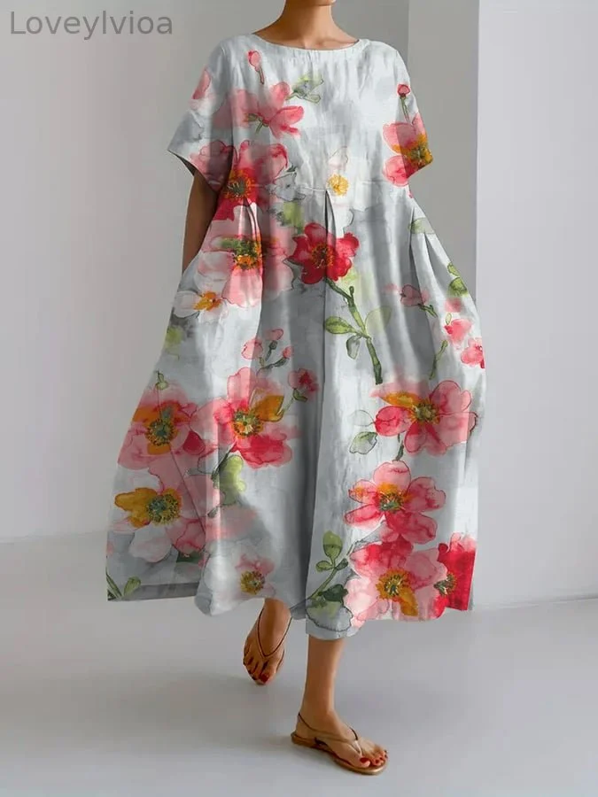 Women's Retro Botanical Floral Design Printed Casual Loose Dress