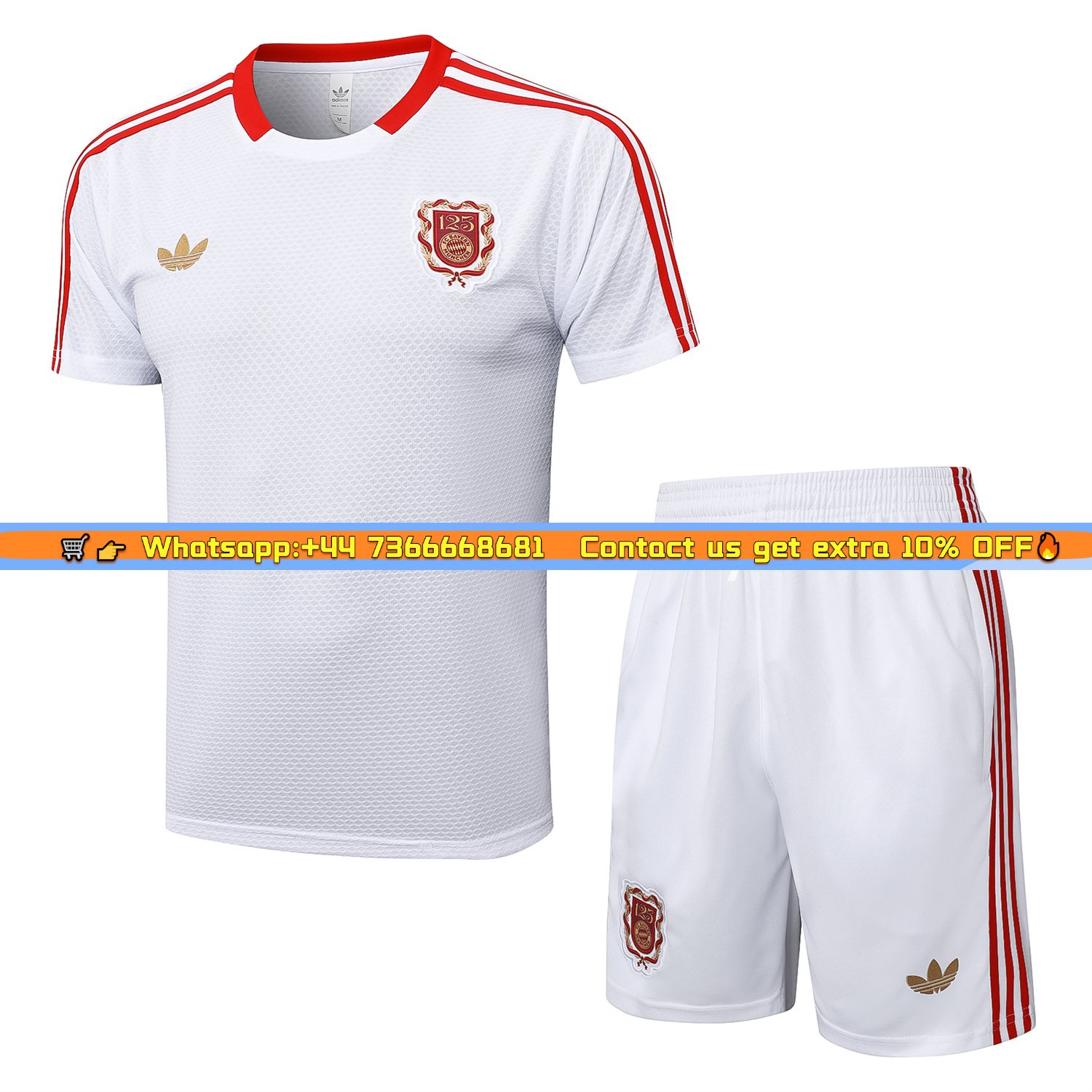 Bayern Munich 2025 125th Anniversary Short-Sleeve Training Set - White Top and Shorts