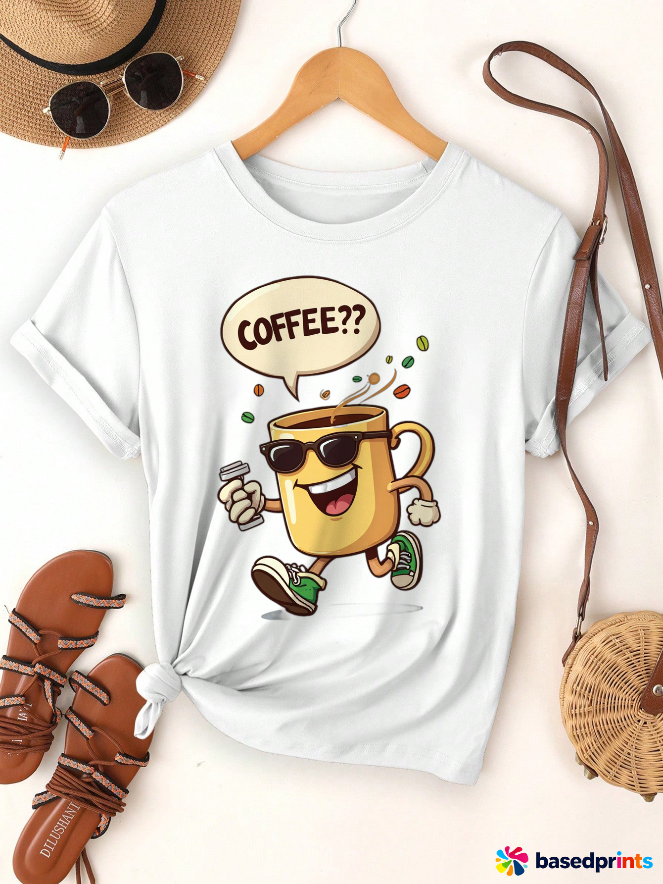 Coffee Mug Cartoon T-Shirt Women Summer Casual Short Sleeve Tee Tops
