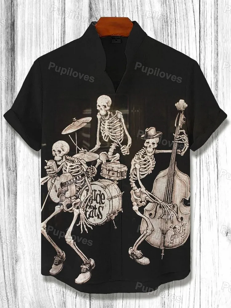 Pupiloves Pupiloves Skull Musical Art Print Shirt