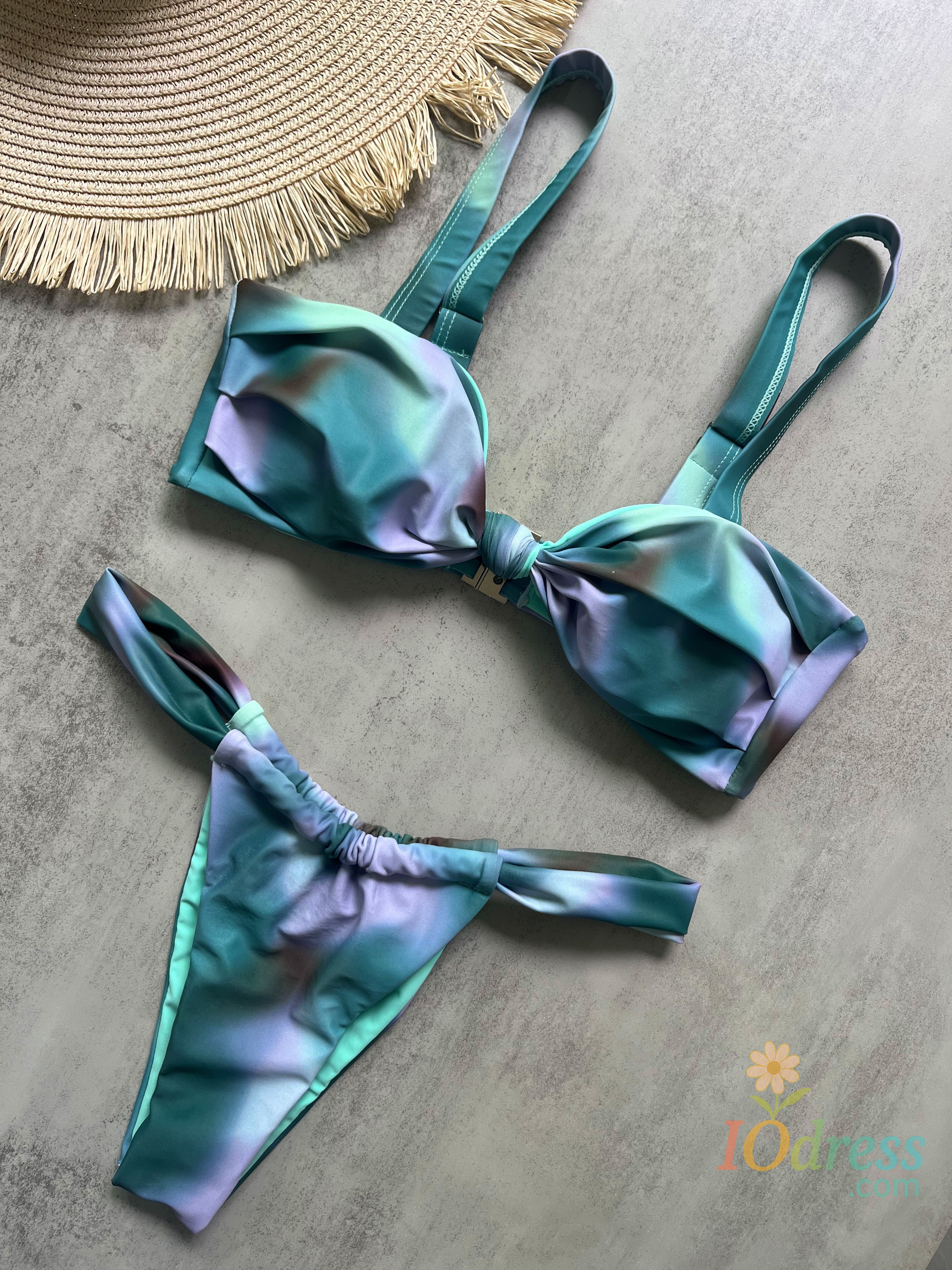 IO Dress Sexy Tie Dye Printed High Cut Bikini Women Swimwear Female Swimsuit Two-pieces Bikini set Padded Bather Bathing Suit Swim