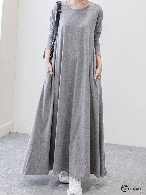Simple 6 Colors Plus Size Loose Long Sleeve Casual Dress | IFYHOME