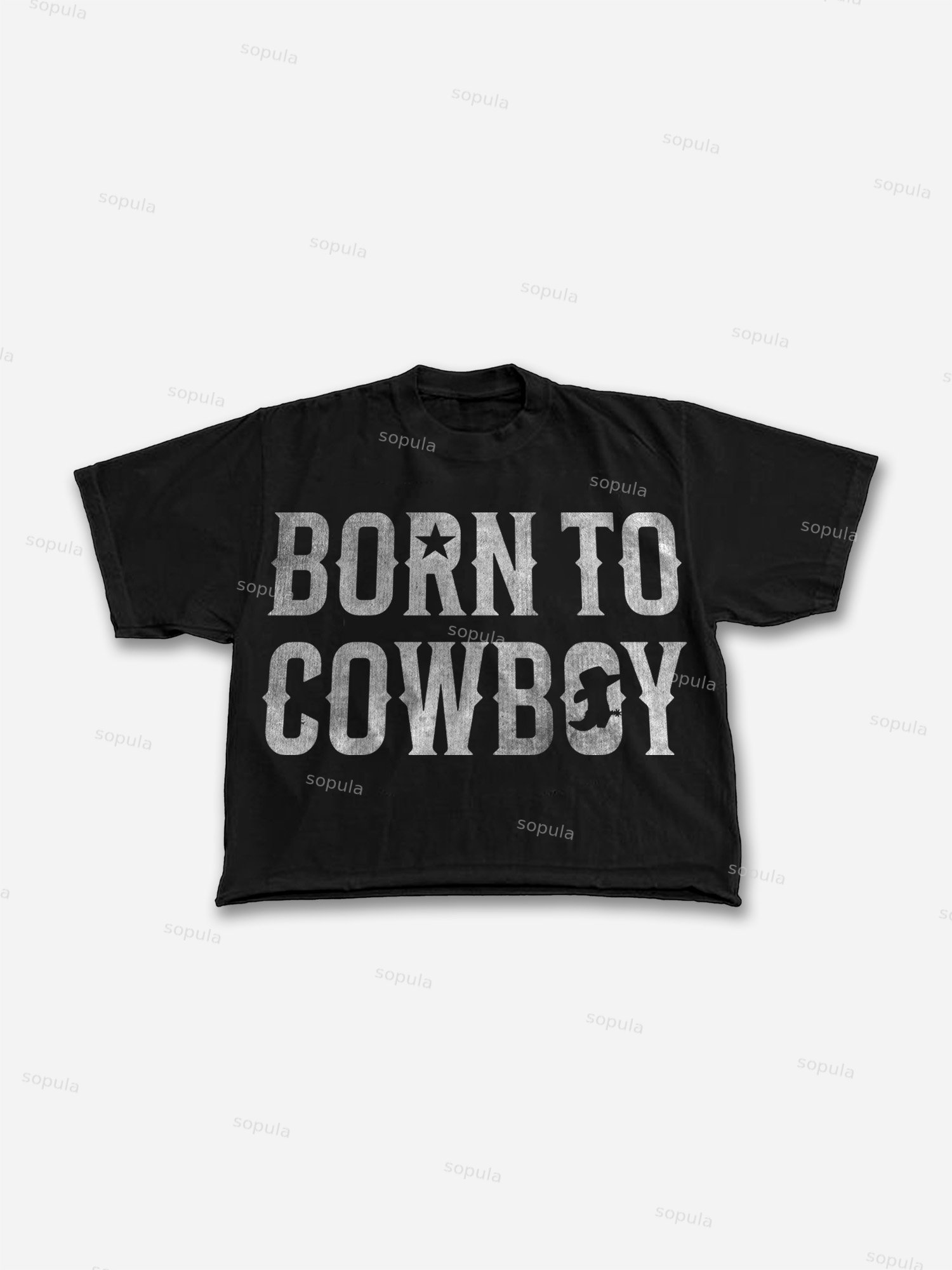 Born Cowboy Vintage Aged Graphic Cropped T-shirt