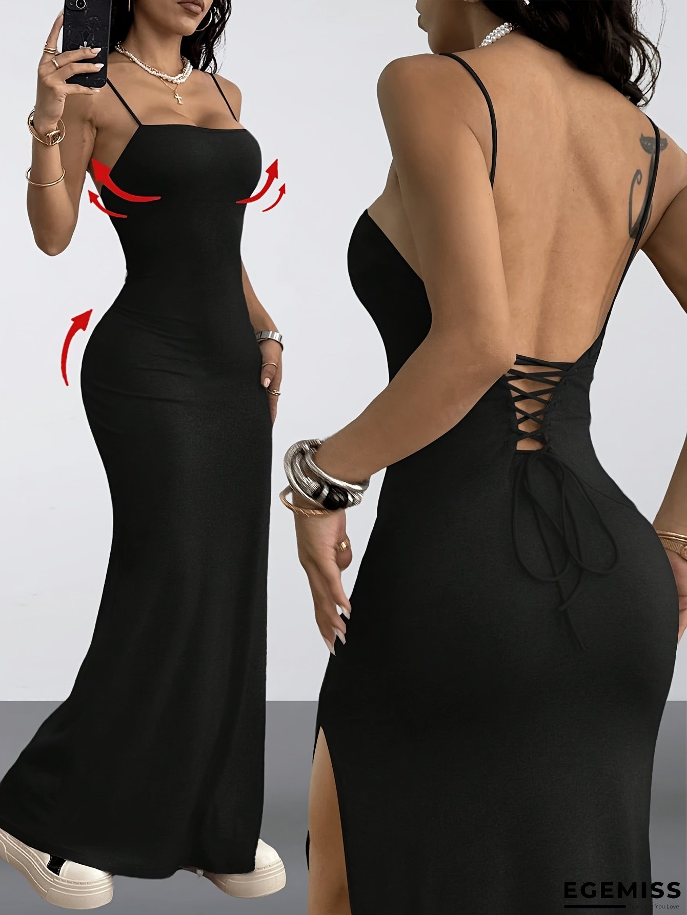 Women's Elegant Mermaid Evening Gown With Slit Neckline & Open Back - Floor-Length Formal Party Wedding Concert Dress, Machine Washable Fitted Silhouette In Solid Color For Night Out, Spring/Autumn Events (Adult Women's Fashion), Special Occasion Dress | EGEMISS