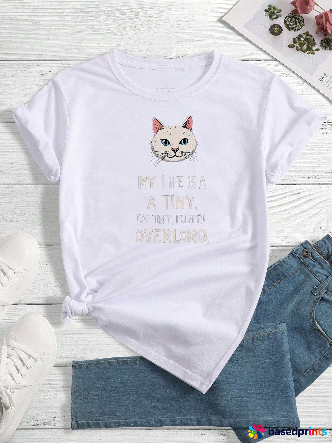 Cat Print Short Sleeve T-Shirt Women Casual Summer Tops Tee