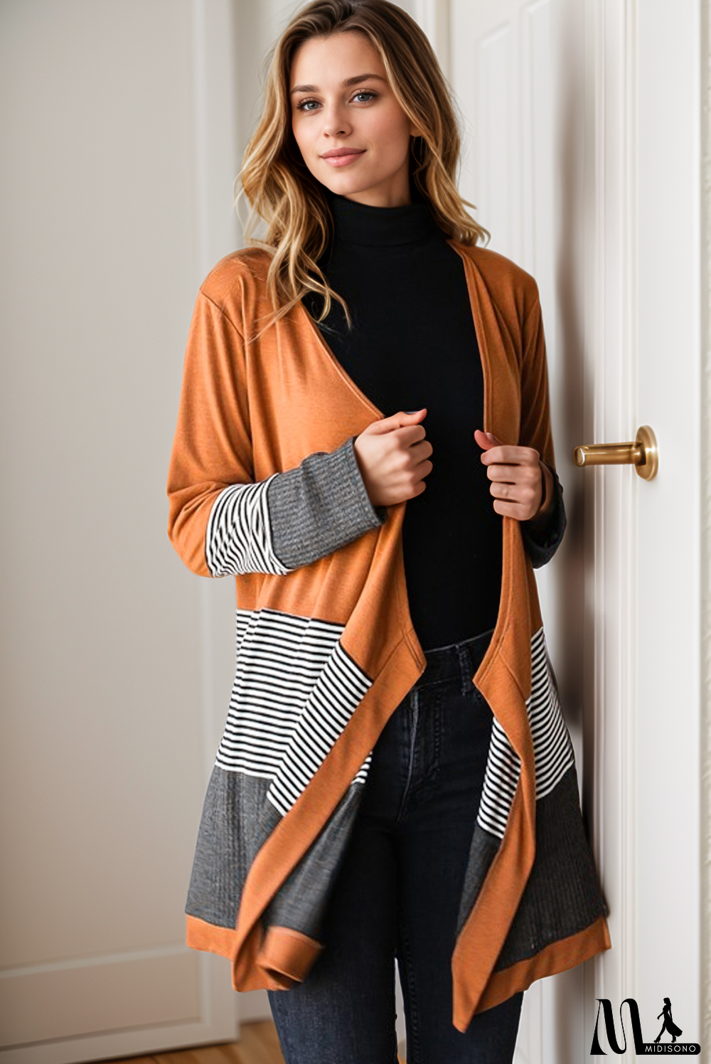 Colorblock Striped Patchwork Open Cardigan