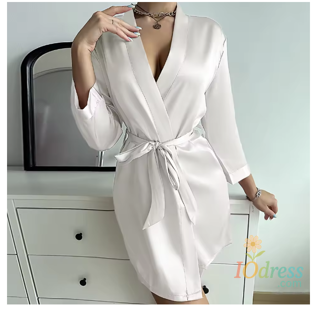 IO Dress Pajamas women summer European and American ladies lace-up bathrobe sexy morning gown home dress can wear ice silk robe