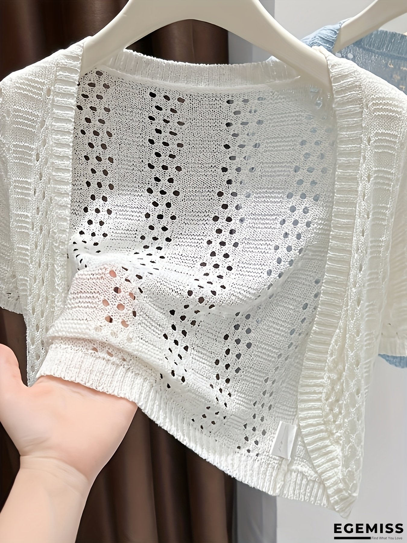 Women's Lightweight Chiffon Cardigan - Crochet Hollow-Out Short Sleeve Beach Cover-Up, Breathable Summer Kimono For Casual Outings, Solid Color, Beach Coverup Cardigan, Spring Fashion, Minimalist Design, Elegant Craftsmanship | EGEMISS
