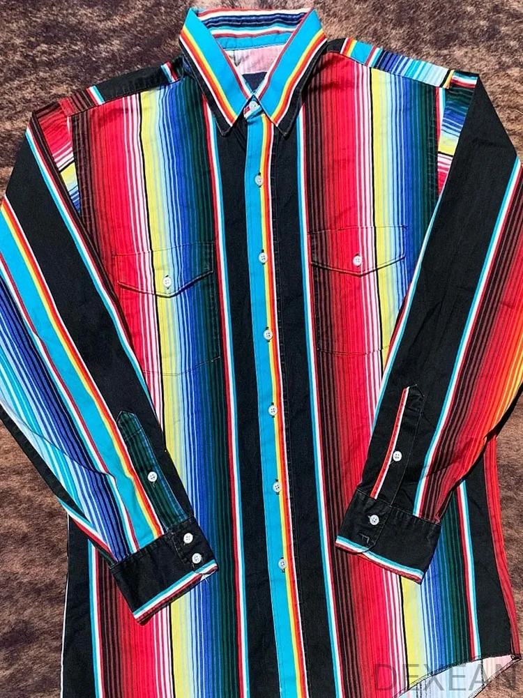 Vintage Stripe Print Casual Shirt