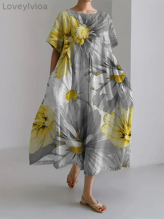Women's Refreshing Casual Floral Design Printed Casual Loose Dress