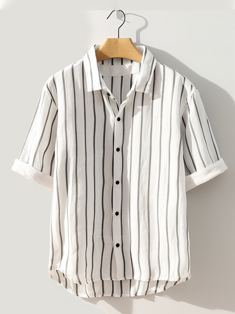 Men'S Hawaii Stripe Print Cotton-blend Pleated Shirt