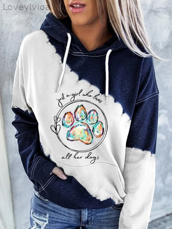 Women's Just A Girl Who Loves All Her Dogs Tie-Dye Print Casual Hoodie