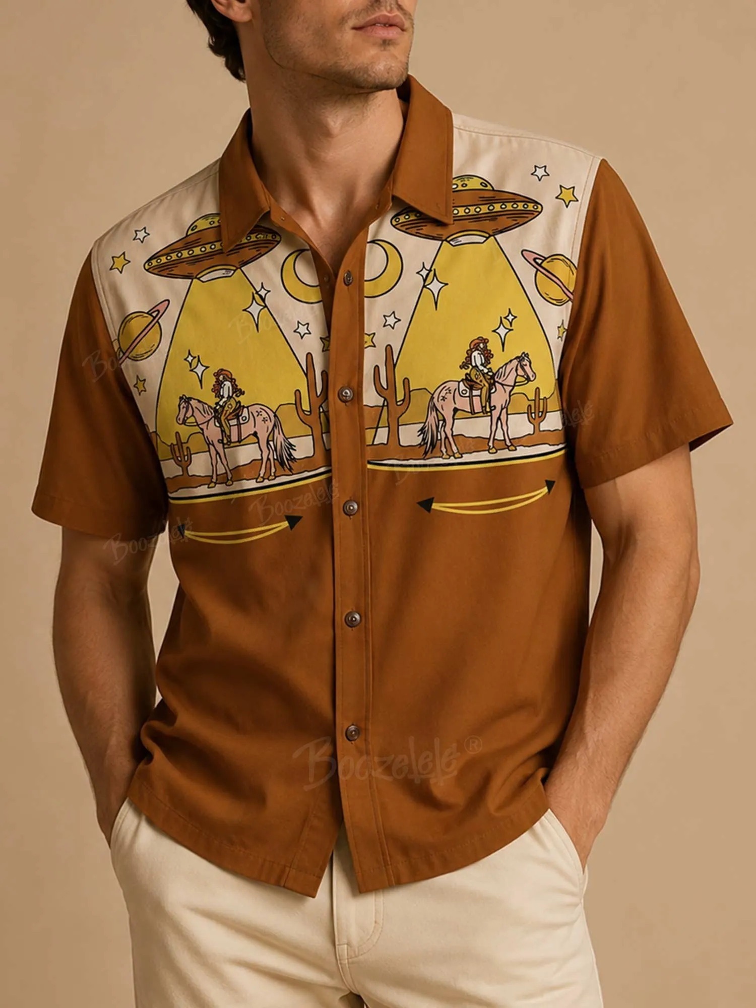 Western Retro Spaceship Cactus - 100% Cotton Shirt