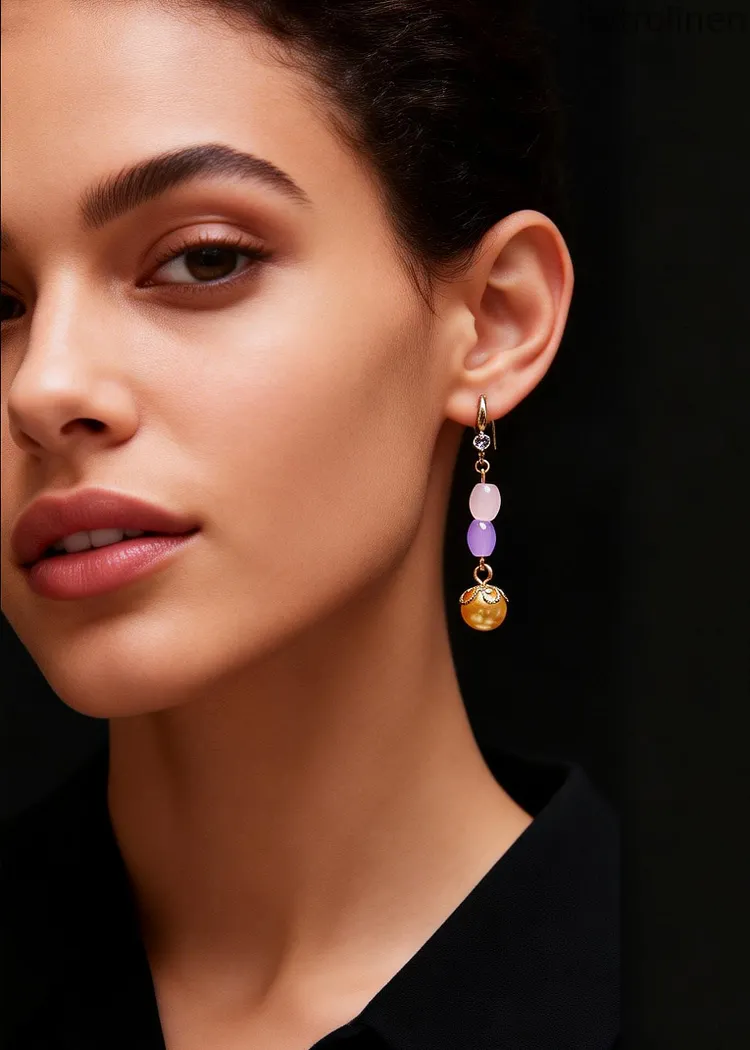 Unique Champagne Pearl Naturally Gem Stone Drop Earrings
